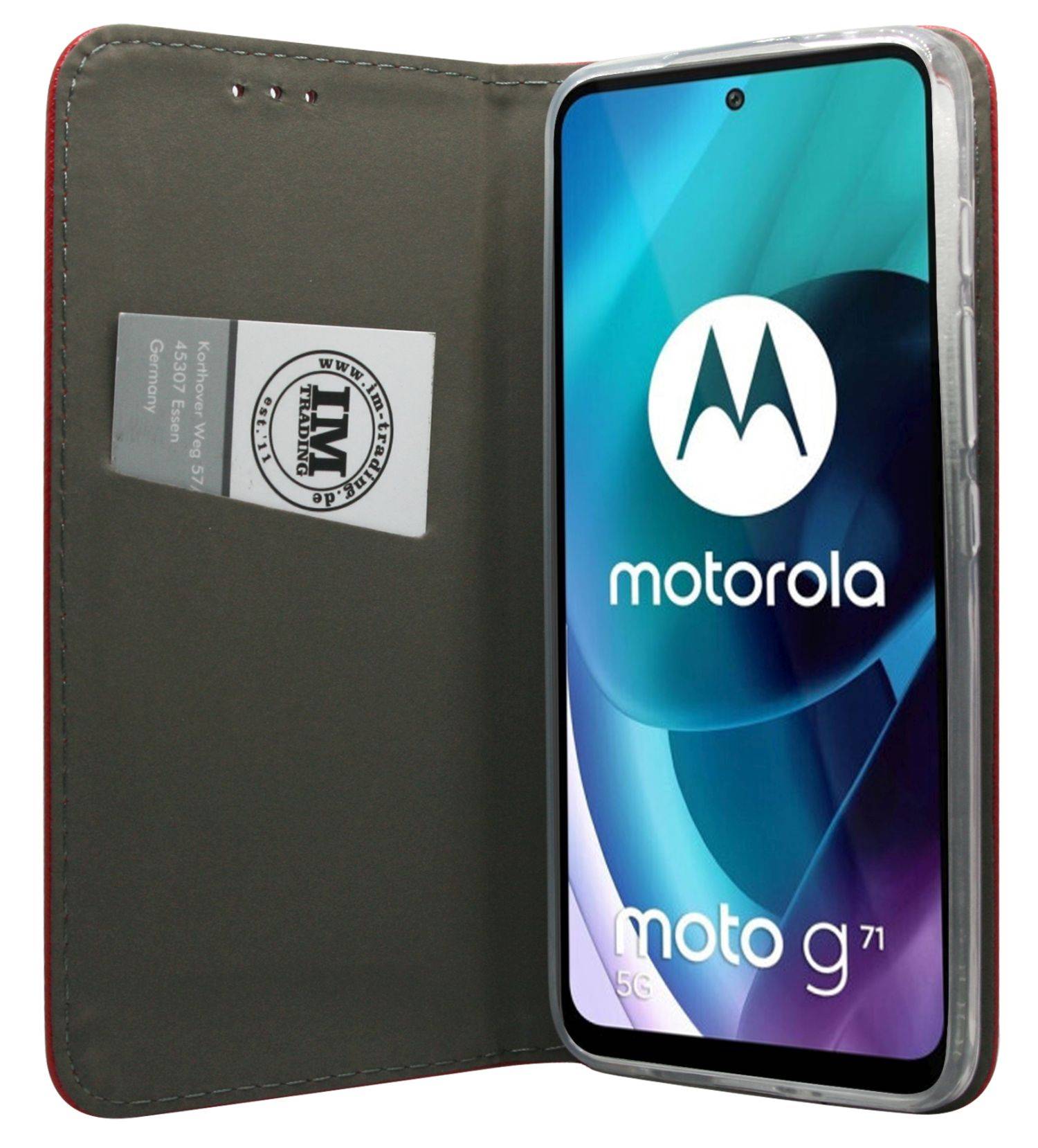 Buch-Tasche Hülle Smart Magnet kompatibel mit MOTOROLA MOTO G71 5G Leder Optik Wallet Book-Style Cover Schale in Rot