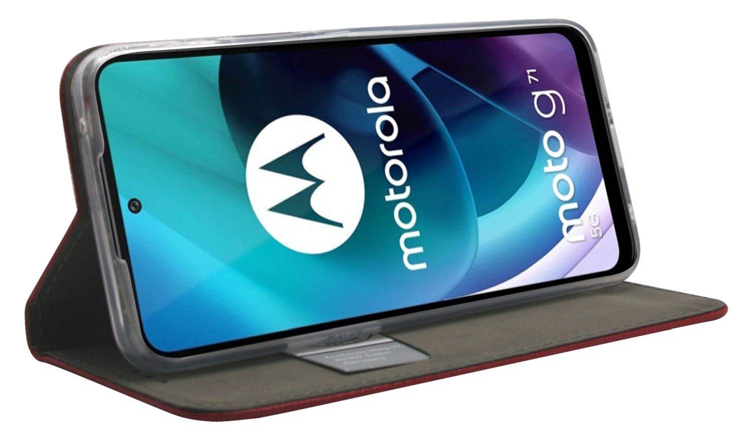 Buch-Tasche Hülle Smart Magnet kompatibel mit MOTOROLA MOTO G71 5G Leder Optik Wallet Book-Style Cover Schale in Rot