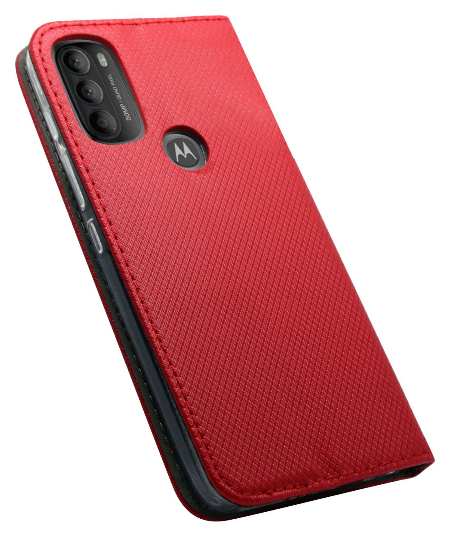 Buch-Tasche Hülle Smart Magnet kompatibel mit MOTOROLA MOTO G71 5G Leder Optik Wallet Book-Style Cover Schale in Rot