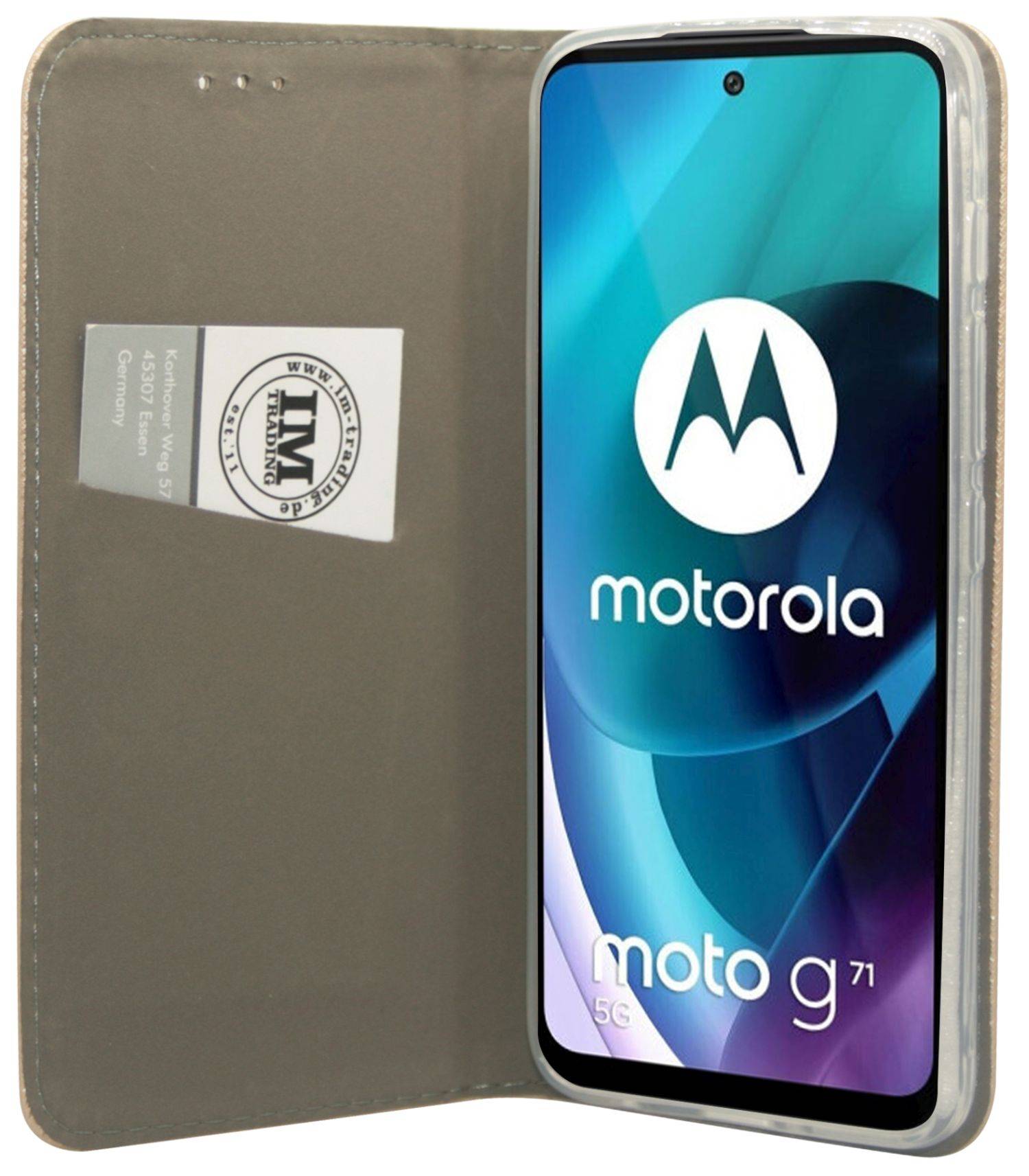 Buch-Tasche Hülle Smart Magnet kompatibel mit MOTOROLA MOTO G71 5G Leder Optik Wallet Book-Style Cover Schale in Gold