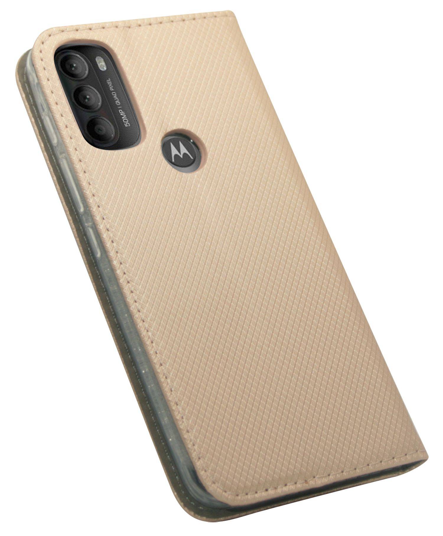 Buch-Tasche Hülle Smart Magnet kompatibel mit MOTOROLA MOTO G71 5G Leder Optik Wallet Book-Style Cover Schale in Gold