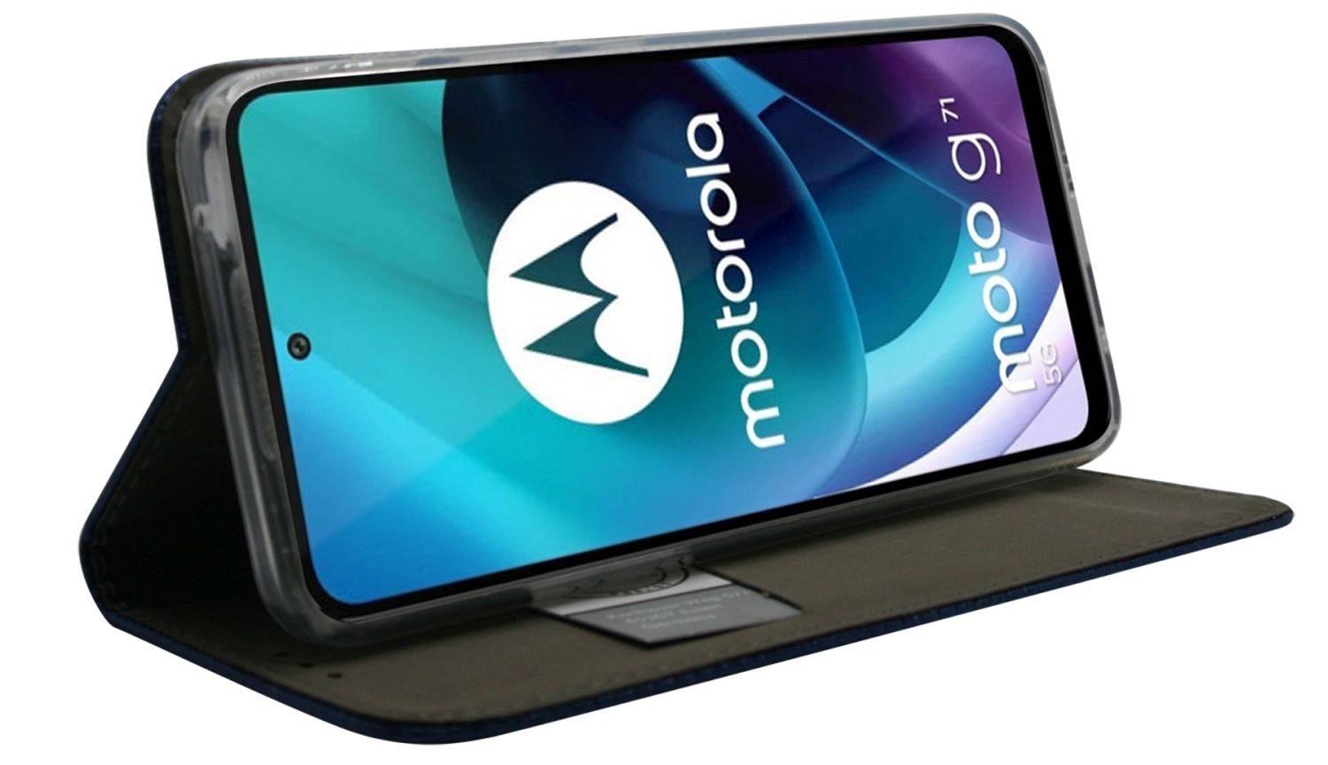 Buch-Tasche Hülle Smart Magnet kompatibel mit MOTOROLA MOTO G71 5G Leder Optik Wallet Book-Style Cover Schale in Blau