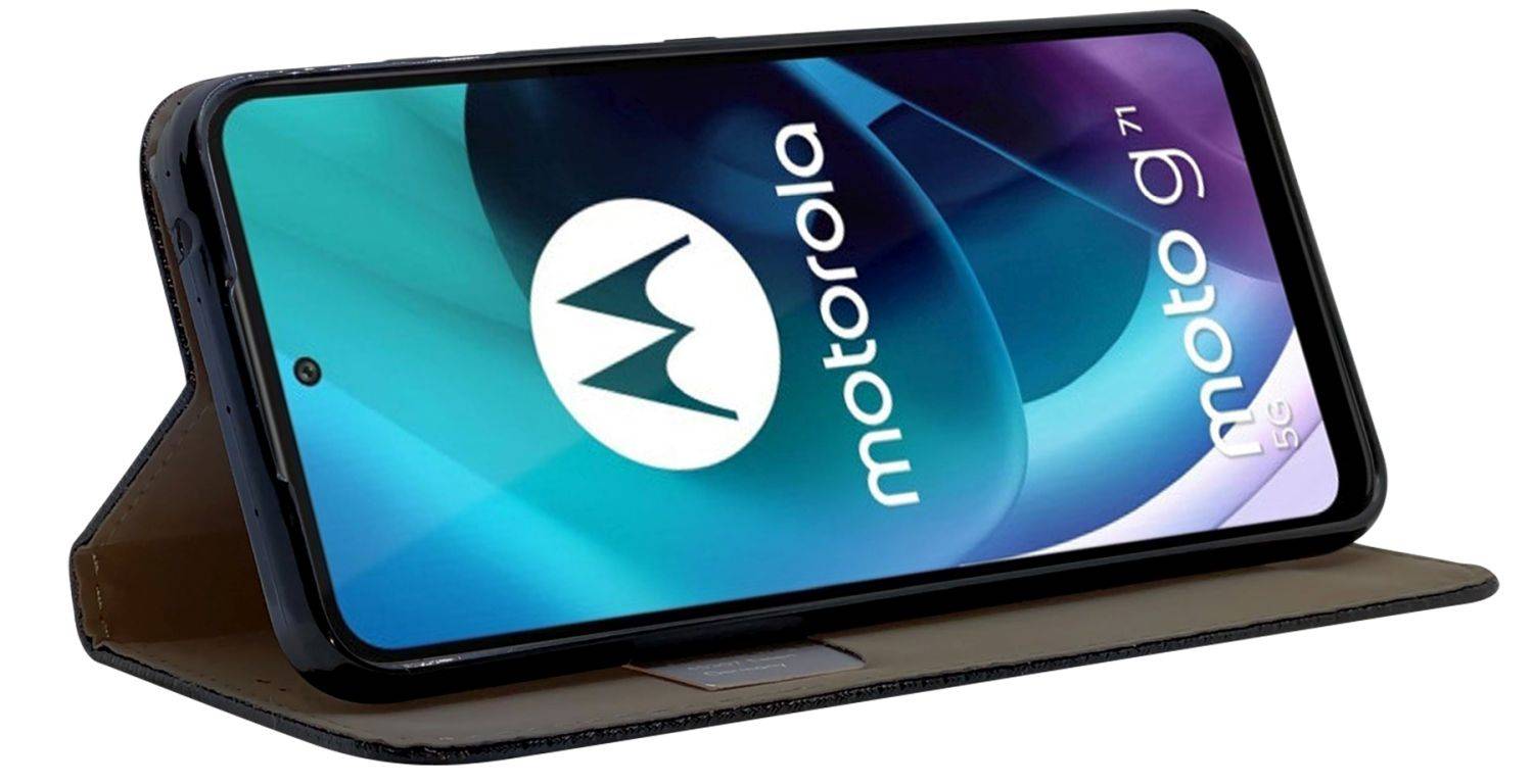 Buch-Tasche Hülle Smart Magnet kompatibel mit MOTOROLA MOTO G71 5G Leder Optik Wallet Book-Style Cover Schale in Schwarz