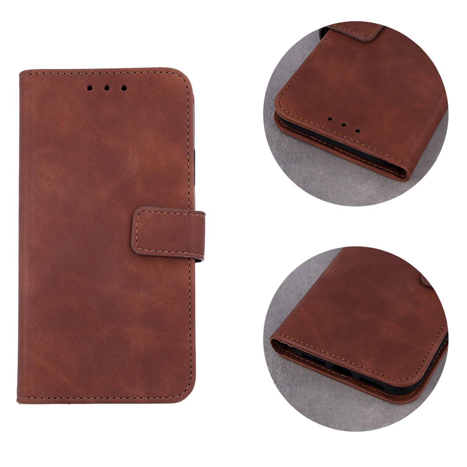 Smart Velvet Case Tasche Hülle kompatibel mit Samsung Galaxy A13 4G Cover Magnet Buch-Tasche Braun