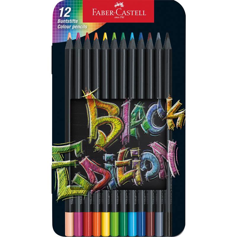 FABER-CASTELL Dreikant-Buntstifte Black Edition, 12er Etui
