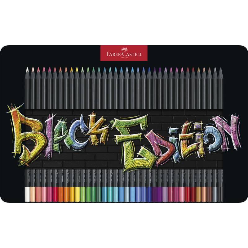 FABER-CASTELL Dreikant-Buntstifte Black Edition, 36er Etui