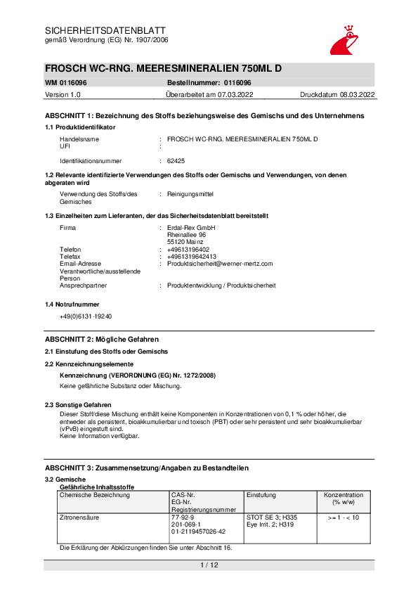 Frosch WC-Reiniger Meeresmineralien 116096 750ml