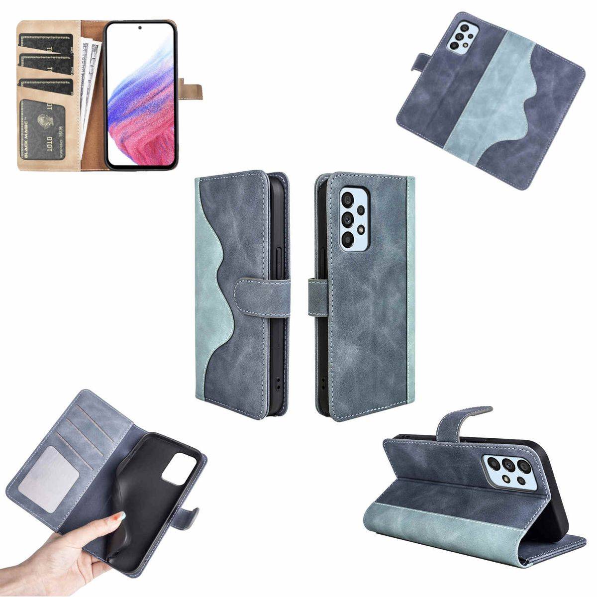 Für Samsung Galaxy A53 5G Design Handy Tasche Wallet Premium Blau Schutz Hülle Case Cover Etuis Neu Zubehör