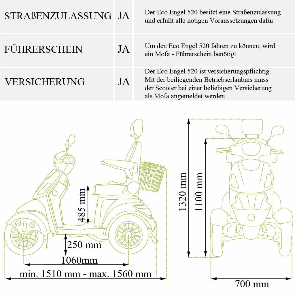 ECO ENGEL 525 Rot mit elektromagnetischer Bremse Elektromobil 4 Räder Seniorenmobil
