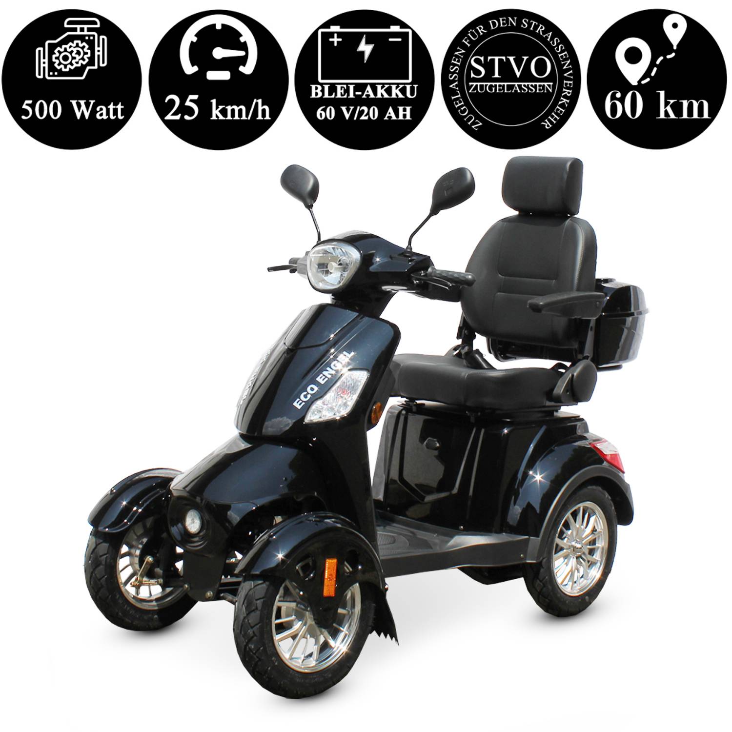 ECO ENGEL 525 Schwarz mit elektromagnetischer Bremse Elektromobil 4 Räder Seniorenmobil