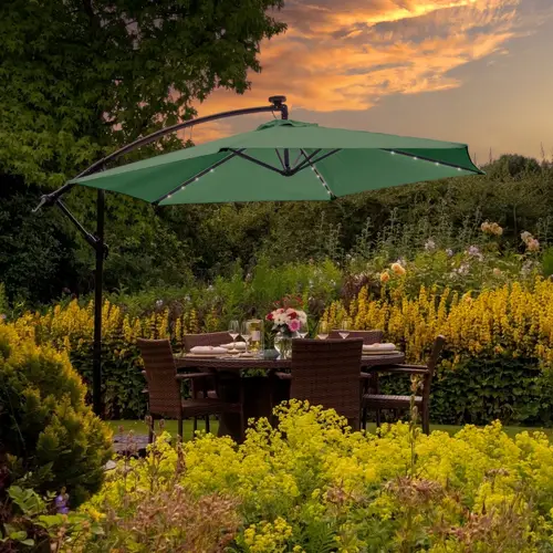 300cm LED Ampelschirm Sonnenschirm - Grün 300cm LED Ampelschirm Sonnenschirm - Grün