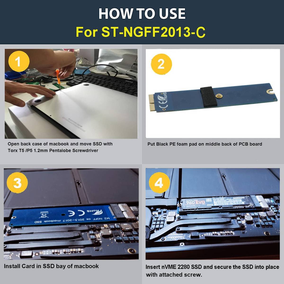 NGFF M.2 nvme SSD Adapter Karte kompatibel mit Macbook Air 2013 - 2017 Macbook Pro Late 2013 - 2015 iMac 2013 - 2017 Jahr (ST-NGFF2013C)