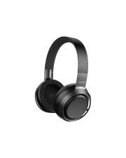 Schwarze kabellose Over-Ear-Kopfhörer auf weißem Hintergrund.