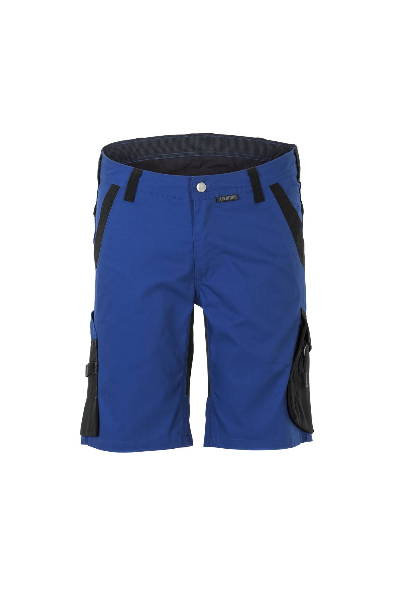 Blaue und schwarze Outdoorshorts mit mehreren Taschen, designed für Vielseitigkeit und Komfort, geeignet für Wanderungen und andere Aktivitäten.