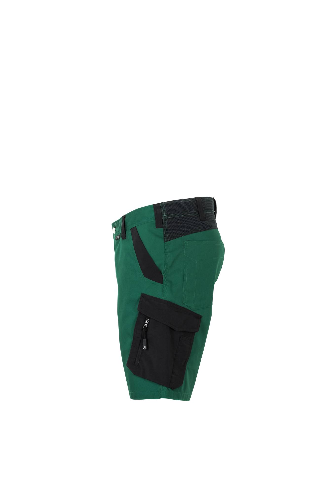 Grüne Cargo-Shorts mit mehreren Taschen, einschließlich einer Klappe an der Seite, die für Praktikabilität und Outdoor-Aktivitäten konzipiert sind.