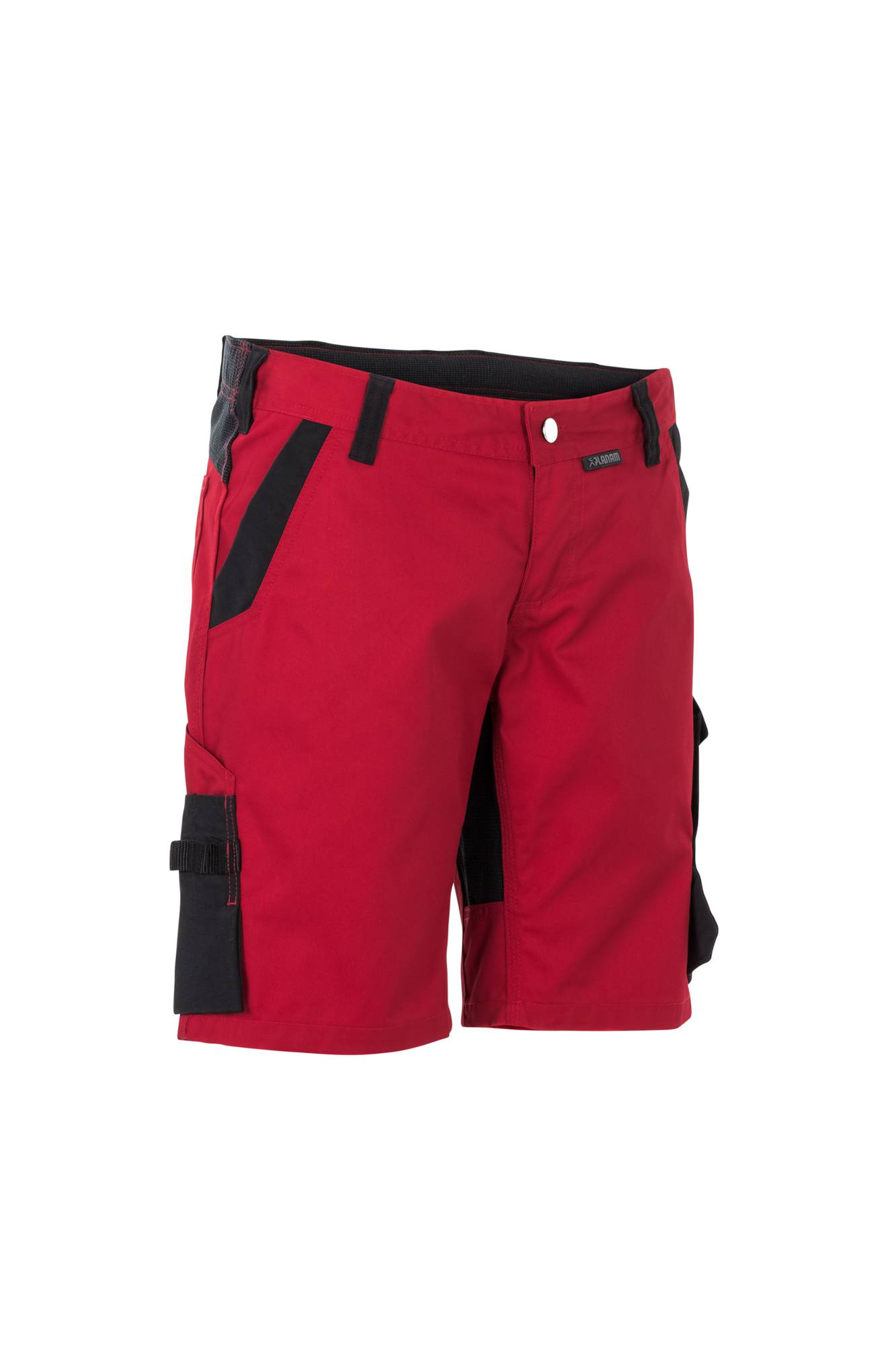 Rote Kniebeuge-Shorts mit schwarzen Taschen und Besatz, für den Outdoor-Einsatz konzipiert.