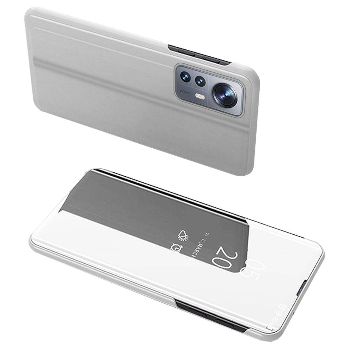 Für Xiaomi 12 / 12X Clear View Spiegel Mirror Smartcover Silber Schutzhülle Cover Etui Tasche Hülle Neu Case Wake UP Funktion