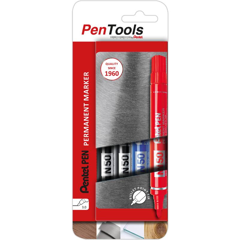 Pentel Permanent-Marker N50, Rundspitze, 4er Etui, sortiert