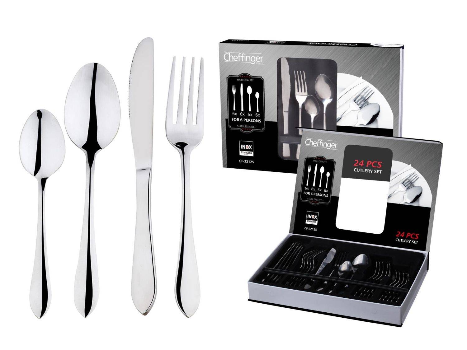 Besteckset für 6 Personen 24-teilig 18/10 Edelstahl Essbesteck Besteck