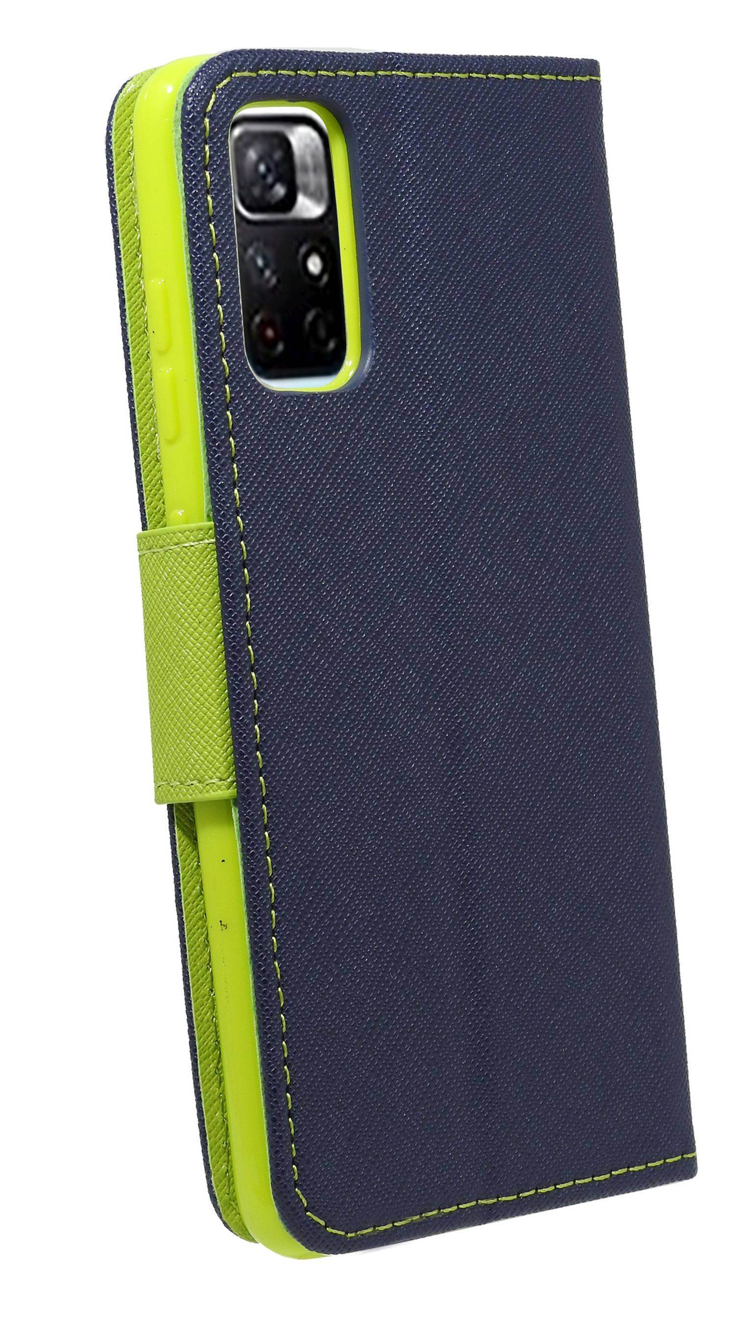 Buch Tasche "Fancy" kompatibel mit XIAOMI REDMI NOTE 11T 5G Handy Hülle Etui Brieftasche Schutzhülle mit Standfunktion, Kartenfach Blau-Grün