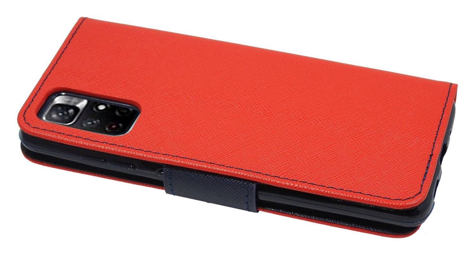Buch Tasche "Fancy" kompatibel mit XIAOMI REDMI NOTE 11T 5G Handy Hülle Etui Brieftasche Schutzhülle mit Standfunktion, Kartenfach Rot-Blau