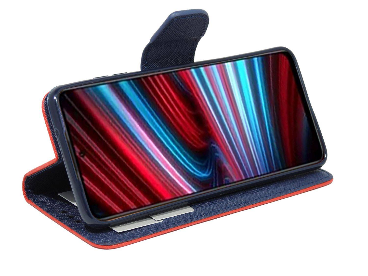 Buch Tasche "Fancy" kompatibel mit XIAOMI REDMI NOTE 11s 5G Handy Hülle Etui Brieftasche Schutzhülle mit Standfunktion, Kartenfach Rot-Blau