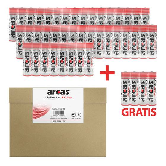 ChiliTec 23312 Micro-Batterien ARCAS Alkaline Typ AAA/LR03, 1,5V, 36er Flat-Pack
