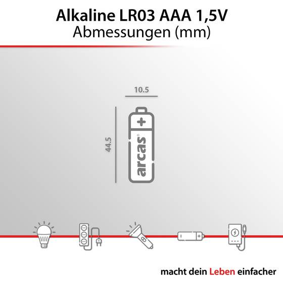 ChiliTec 23312 Micro-Batterien ARCAS Alkaline Typ AAA/LR03, 1,5V, 36er Flat-Pack