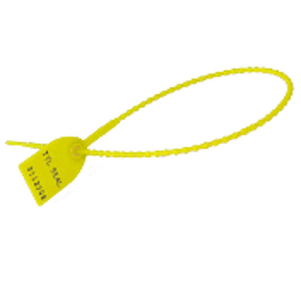 PinchLock heavy Durchziehplombe, Polypropylen, Gelb, 4 mm Durchmesser x 310 mm (Nutzlänge), Aufdruck: fortlaufende Nummer (1 Pack mit 100 Stück)