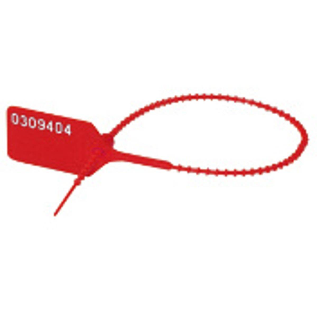 PinchLock light Durchziehplombe, Polypropylen, Rot, 2,3 mm Durchmesser x 190 mm (Nutzlänge), Aufdruck: fortlaufende Nummer (1 Pack mit 100 Stück)