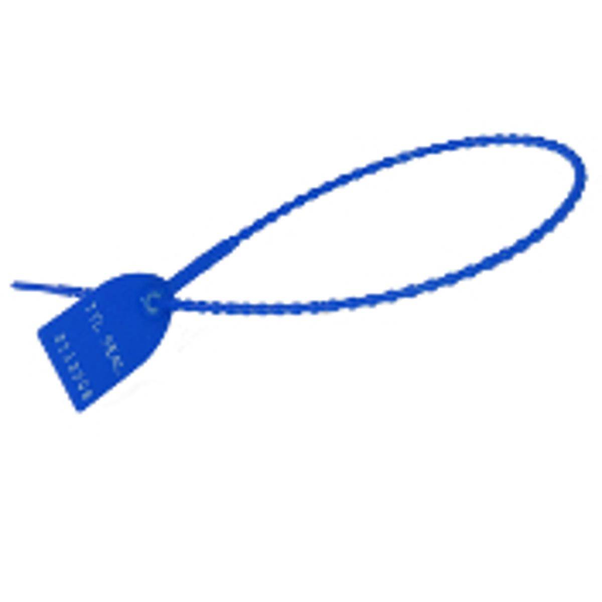 PinchLock heavy Durchziehplombe, Polypropylen, Blau, 4 mm Durchmesser x 310 mm (Nutzlänge), Aufdruck: fortlaufende Nummer (1 Pack mit 100 Stück)