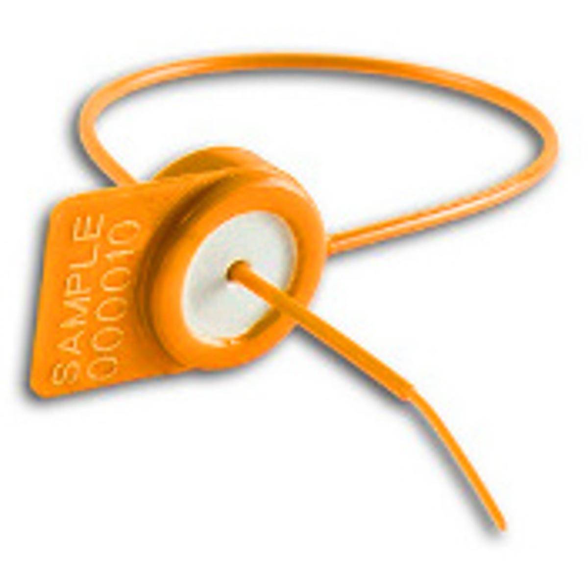 microLock Durchziehplombe, Nylon, Orange, 1,3 mm Durchmesser x 170 mm (Nutzlänge), Aufdruck: Fortlaufende Nummer (100 Stück)