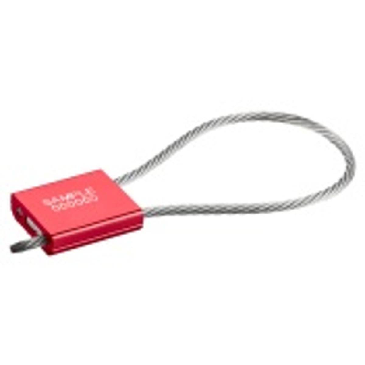CableLock 250 - Verstellbare Drahtseilplombe, Aluminium, mit Stahlkabel, Rot, 2.5mm Durchmesser x 300mm (Nutzlänge), Aufdruck: SEALED + Fortlaufende