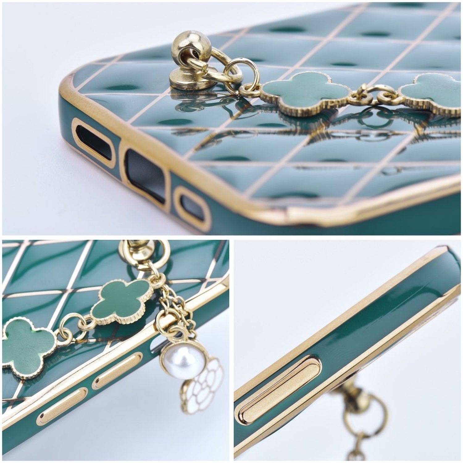 Schutzhülle Handy Hülle Trend Case mit einer Kette Design Cover kompatibel mit iPhone 12 Pro Grün