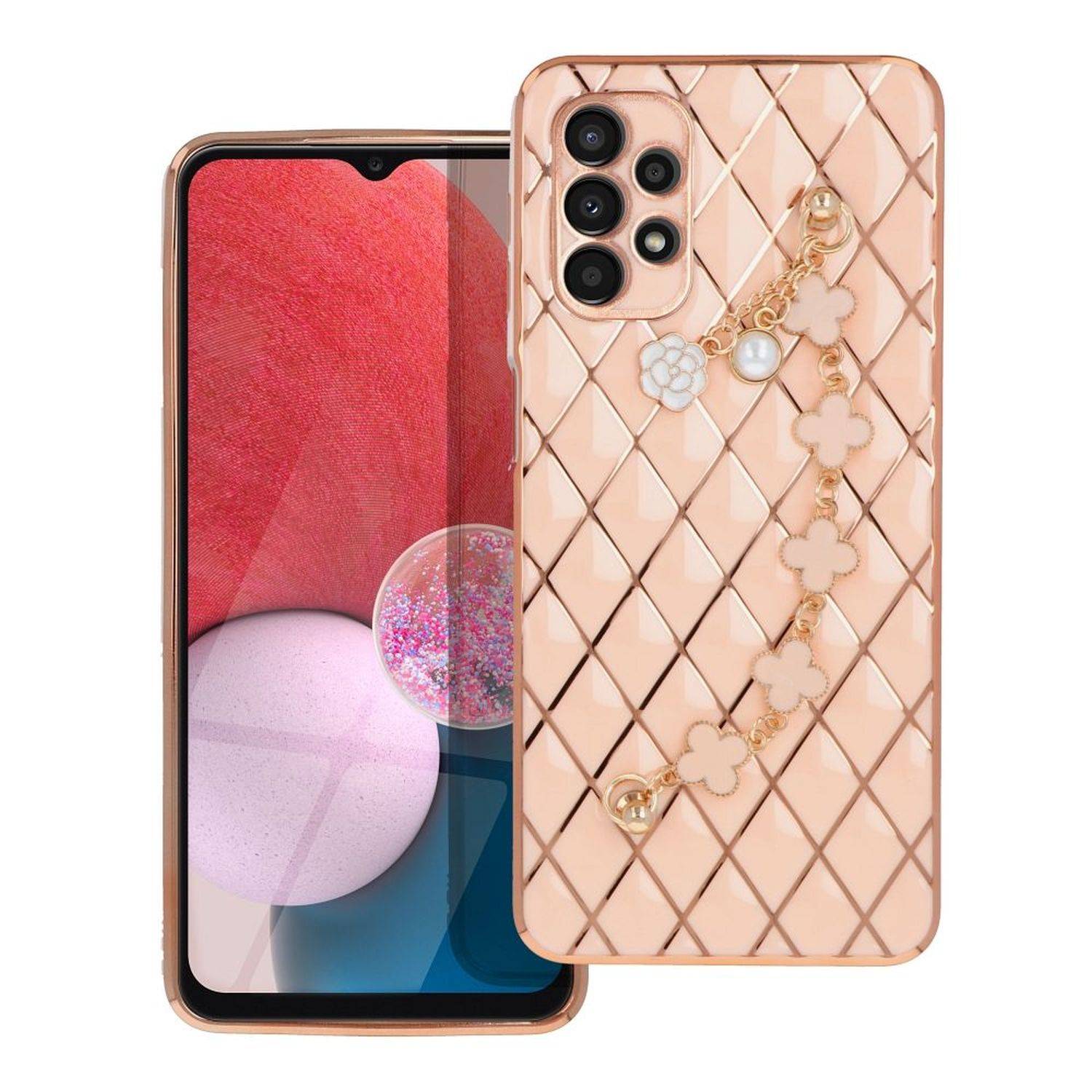 Schutzhülle Handy Hülle Trend Case mit einer Kette Design Cover kompatibel mit iPhone 13 Pro Max Pink