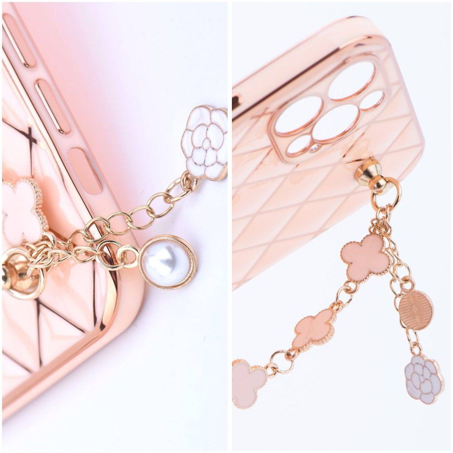 Schutzhülle Handy Hülle Trend Case mit einer Kette Design Cover kompatibel mit iPhone 13 Pro Max Pink
