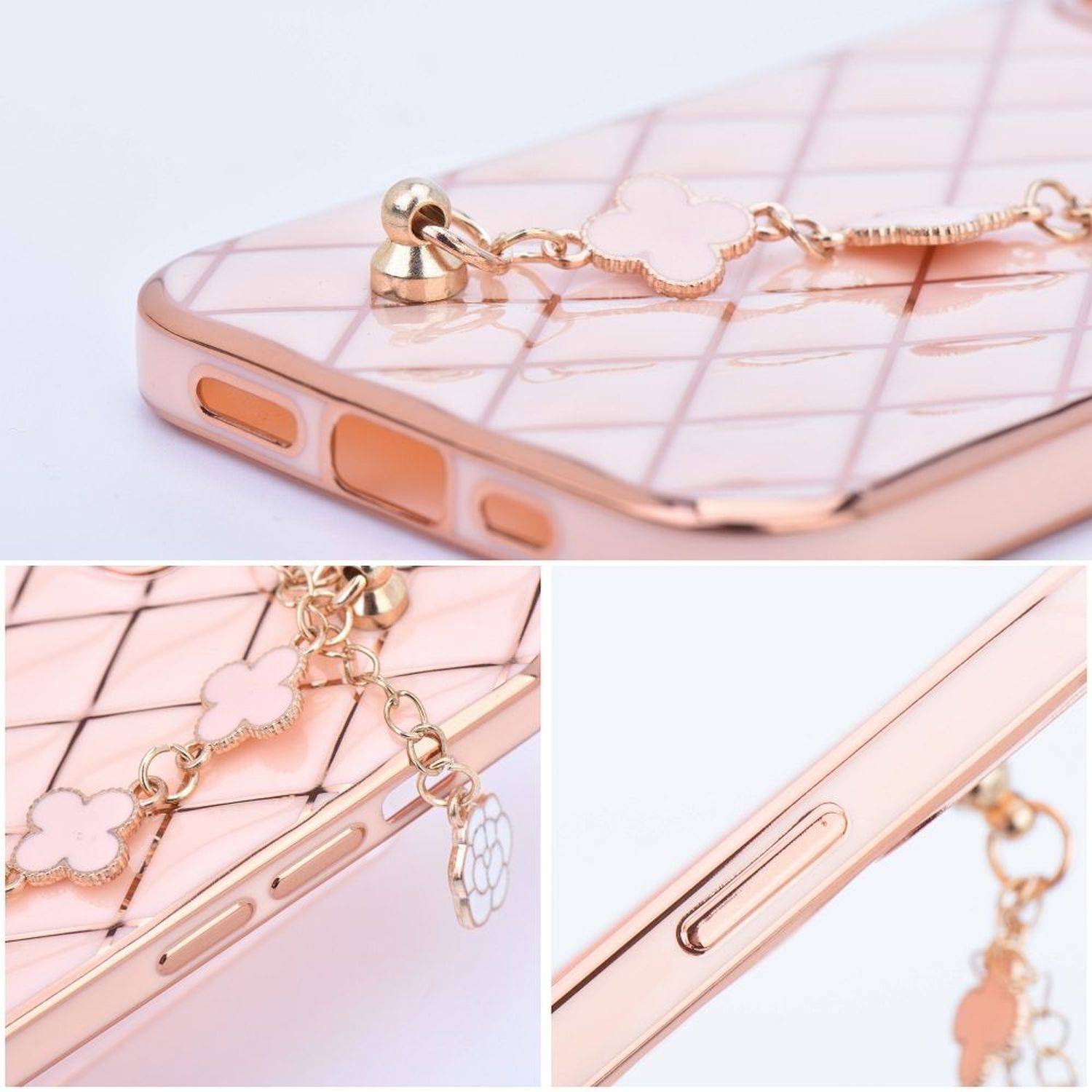 Schutzhülle Handy Hülle Trend Case mit einer Kette Design Cover kompatibel mit iPhone 13 Pro Max Pink