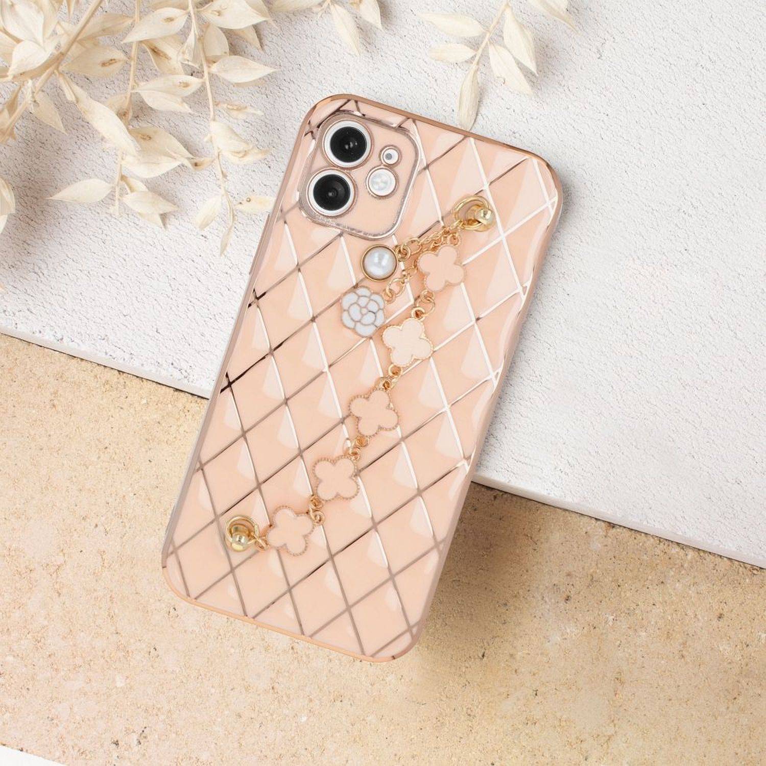 Schutzhülle Handy Hülle Trend Case mit einer Kette Design Cover kompatibel mit iPhone 13 Pro Max Pink