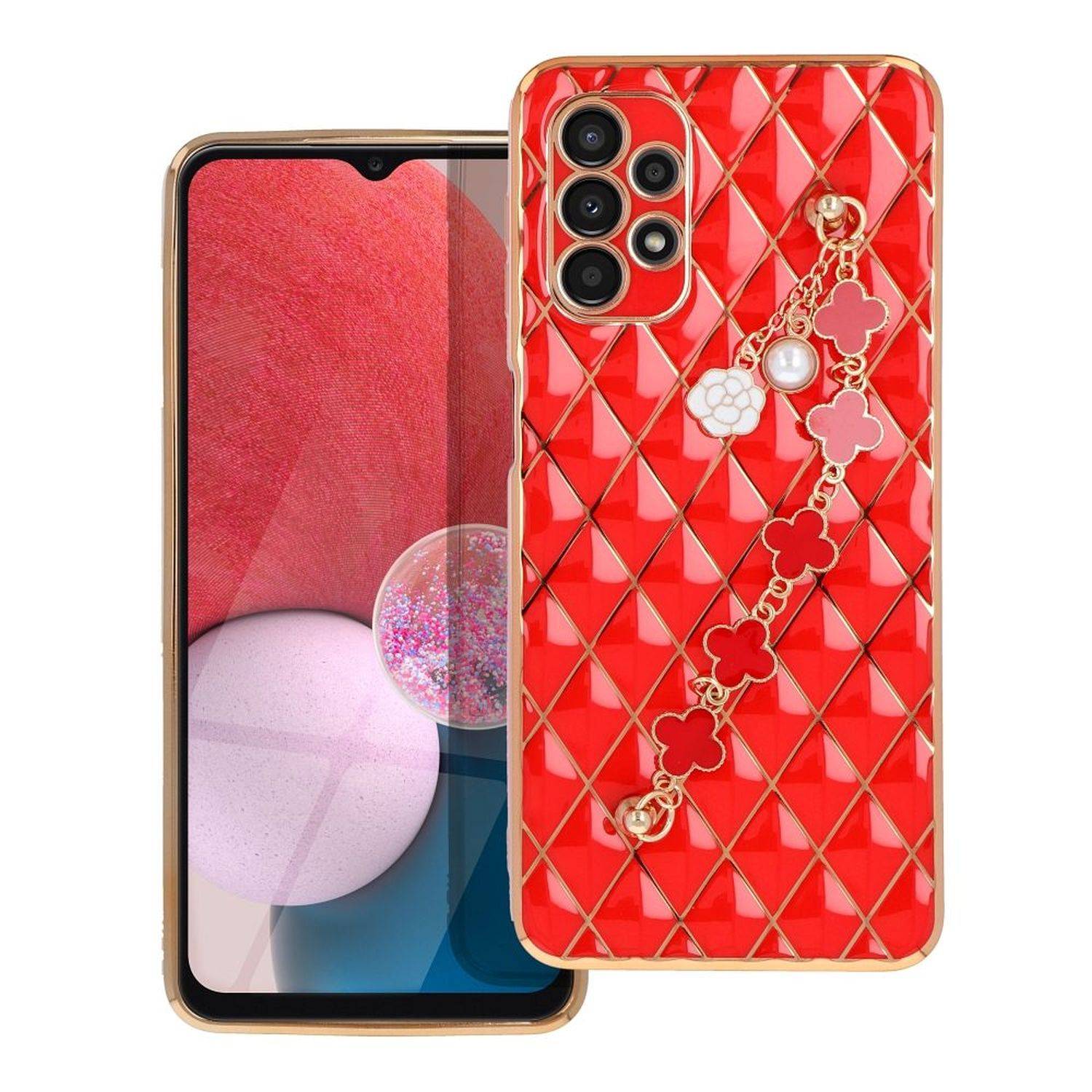 Schutzhülle Handy Hülle Trend Case mit einer Kette Design Cover kompatibel mit Samsung Galaxy A52s 5G Rot