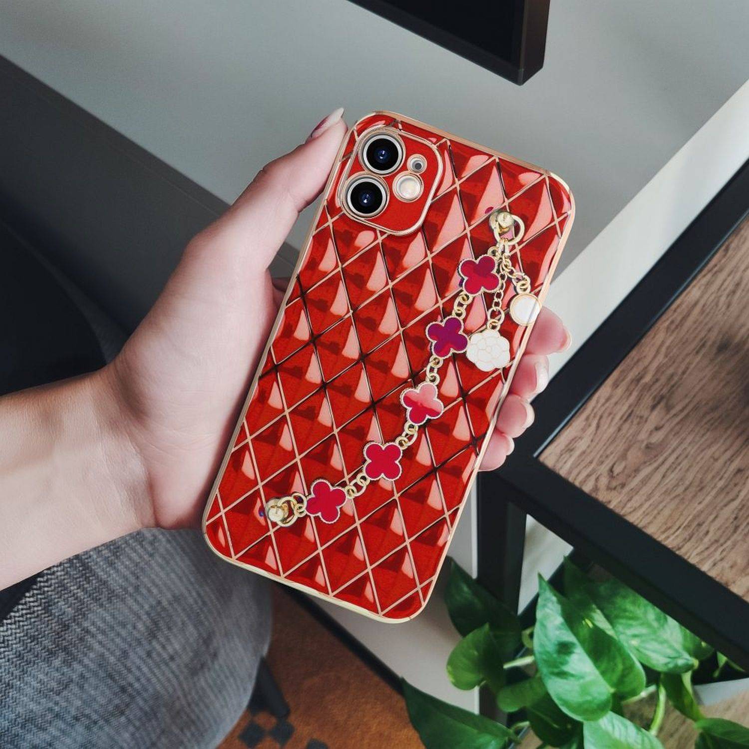 Schutzhülle Handy Hülle Trend Case mit einer Kette Design Cover kompatibel mit Samsung Galaxy A52s 5G Rot