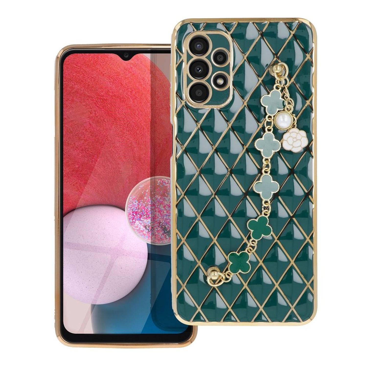Schutzhülle Handy Hülle Trend Case mit einer Kette Design Cover kompatibel mit Samsung Galaxy S22 Grün