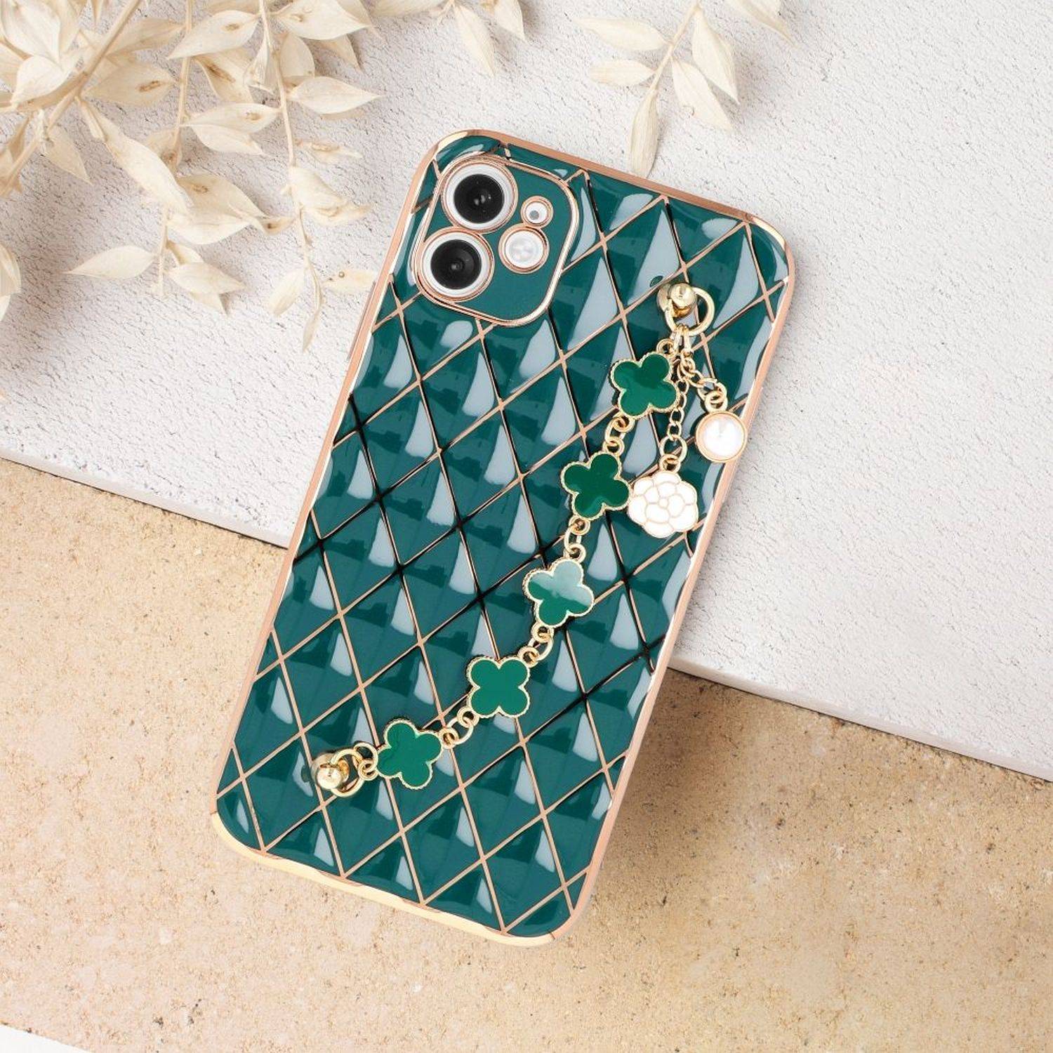 Schutzhülle Handy Hülle Trend Case mit einer Kette Design Cover kompatibel mit Samsung Galaxy S22 Grün