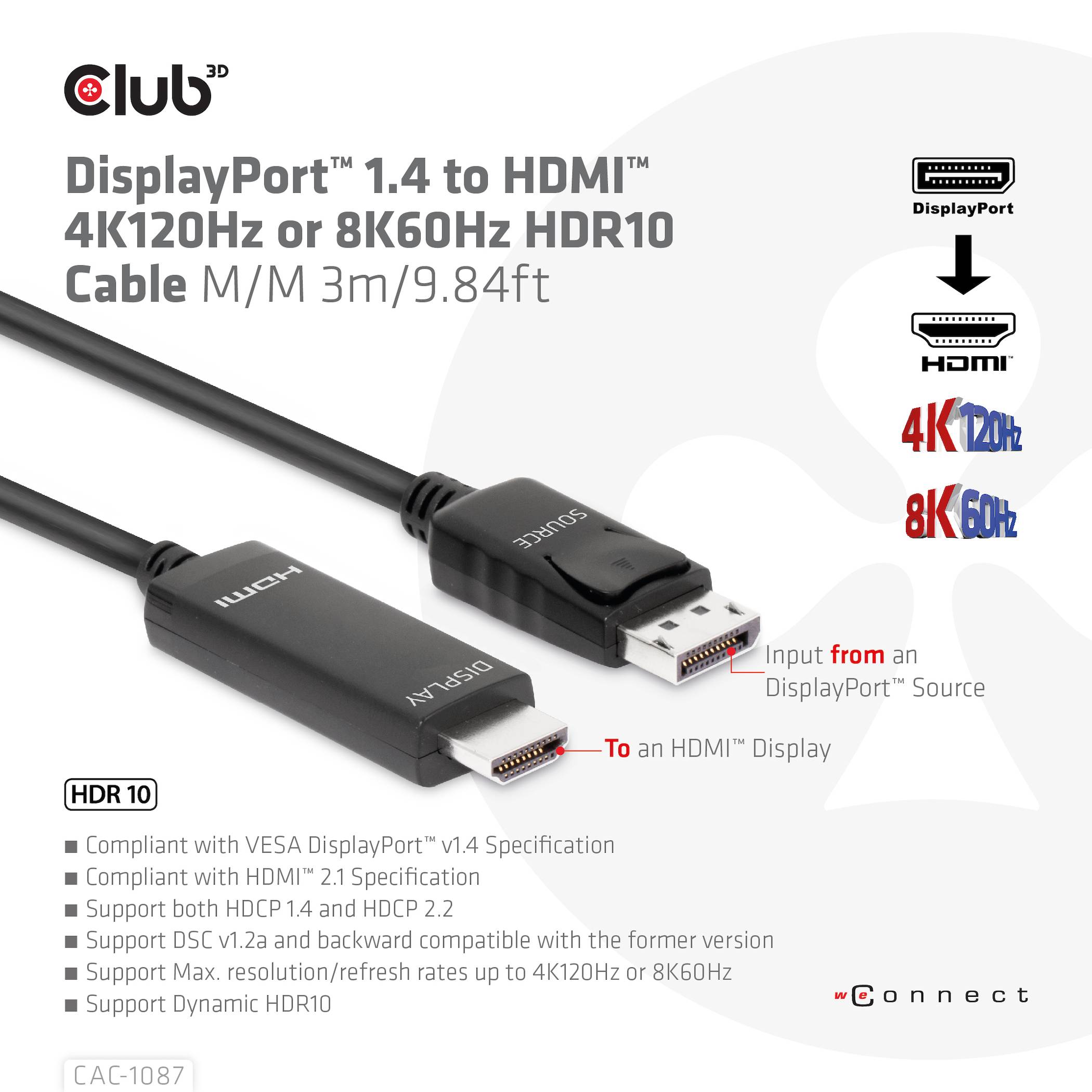 Club 3D Adapterkabel - DisplayPort männlich zu HDMI männlich