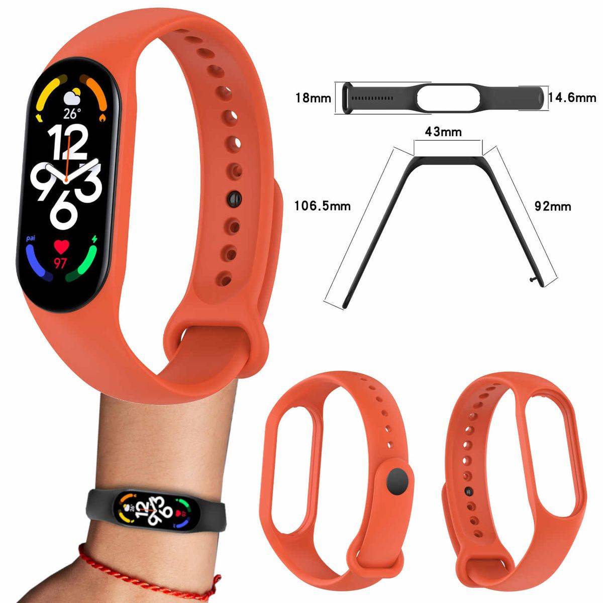Für Xiaomi Mi Band 7 / 7NFC / 6 / 6 NFC / 5 / 5 NFC / Amazfit Band 5 Kunststoff / Silikon Armband Watch Uhr Orange Ersatz Arm Band