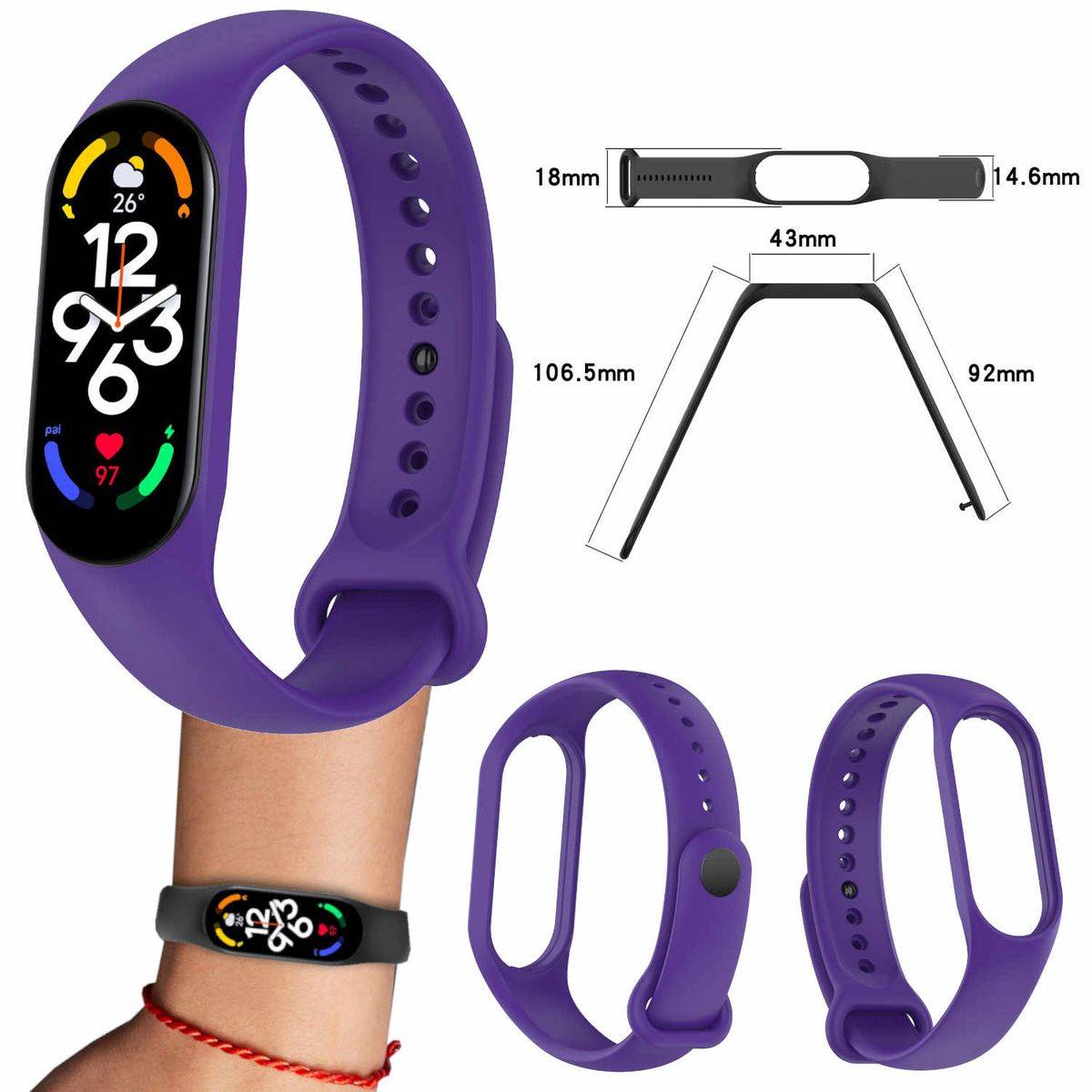 Für Xiaomi Mi Band 7 / 7NFC / 6 / 6 NFC / 5 / 5 NFC / Amazfit Band 5 Kunststoff / Silikon Armband Watch Uhr Lila Ersatz Arm Band