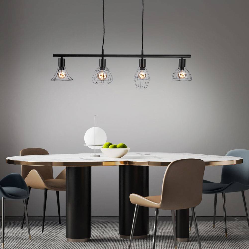 Hängelampe Esszimmertisch Lampe Wohnzimmer Industrial Hängeleuchte schwarz Metall 4 flammig, 4x E14, LxBxH 75x13x150 cm