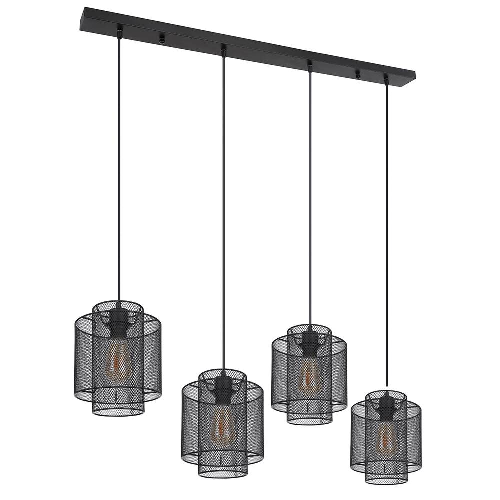 Esszimmertisch Lampe Hängelampe Wohnzimmer Industrial Hängeleuchte schwarz Metall 4 flammig, Gitter Design, 4x E27, LxH 98x120 cm