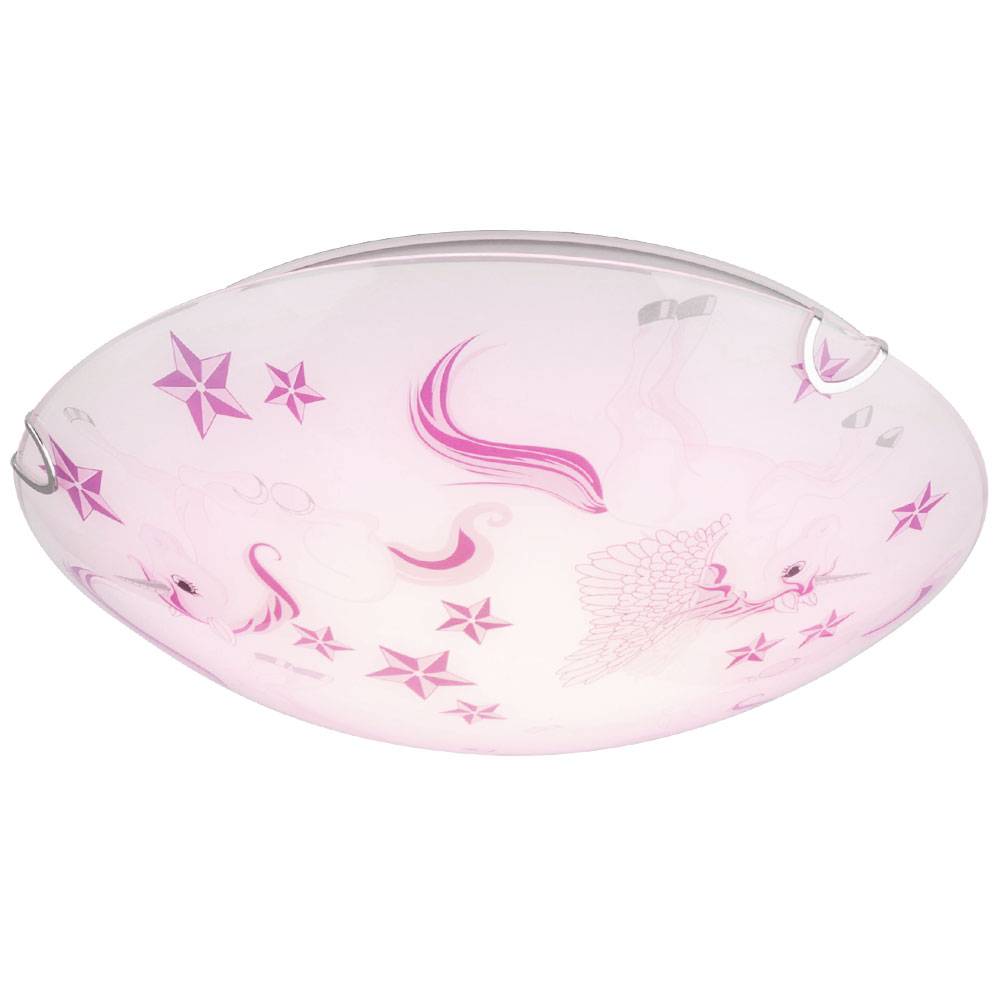 Deckenleuchte LED Kinderleuchte Deckenlampe Mädchen Kinderzimmer rund, Glas Einhorn Sterne weiß rosa, 16W 960lm warmweiß, D 30 cm