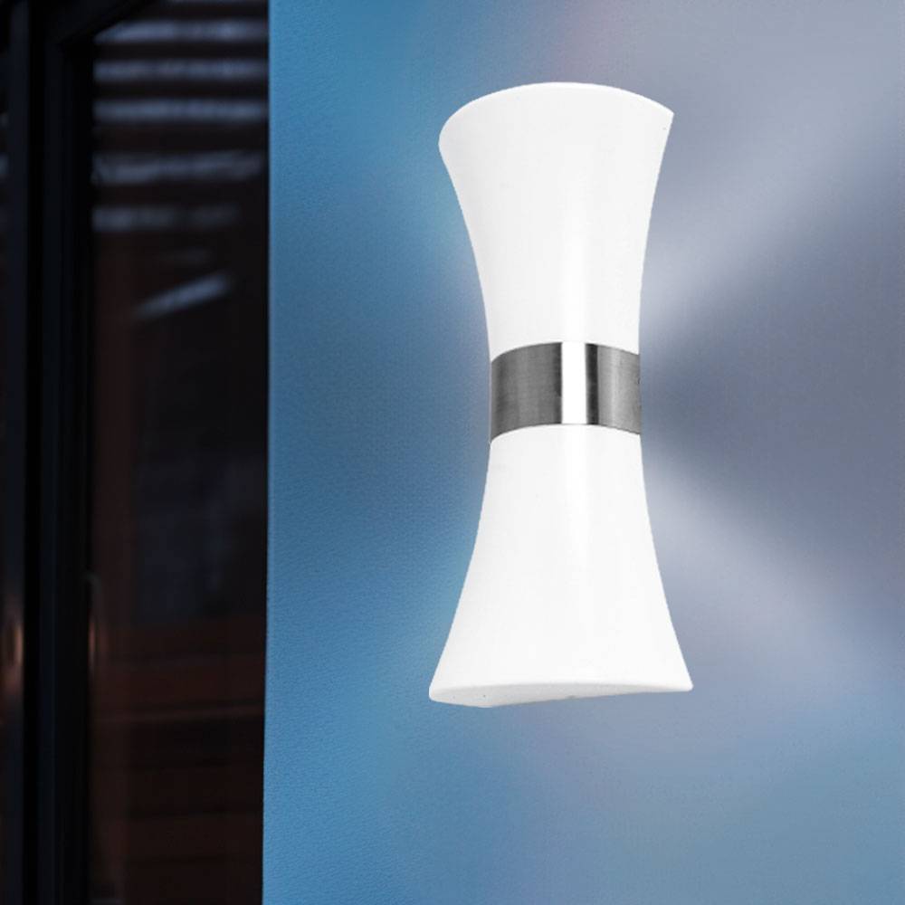 Wandleuchte Wandlampe Außenleuchte Hauswandleuchte Terrassenleuchte, IP44 2 flammig Up & Down, Edelstahl opal, 2x E27 Fassungen, HxBxÜ 35x16x9,4cm