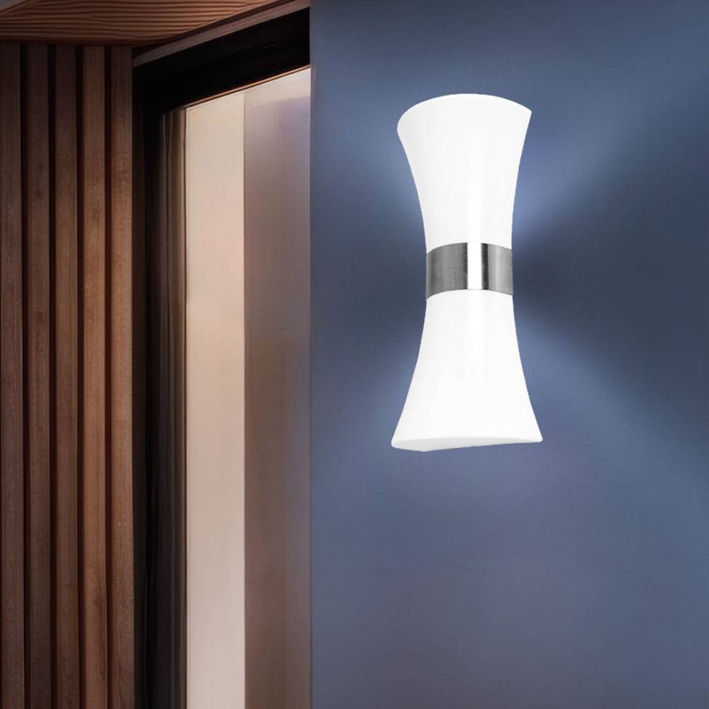 Wandleuchte Wandlampe Außenleuchte Hauswandleuchte Terrassenleuchte, IP44 2 flammig Up & Down, Edelstahl opal, 2x E27 Fassungen, HxBxÜ 35x16x9,4cm